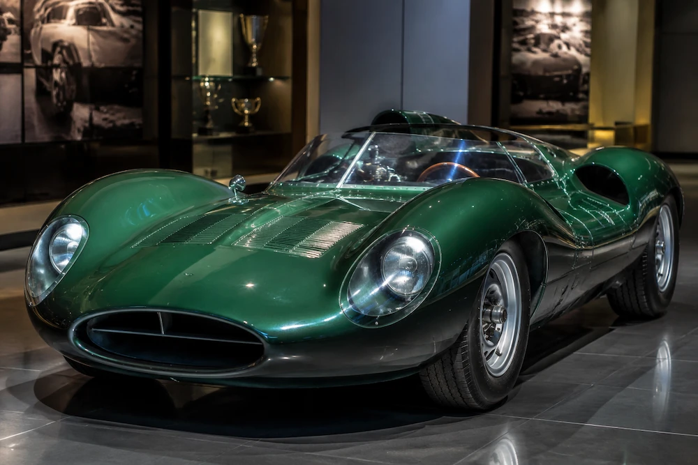 Jaguar XJ13 prototype racing car displayed in a museum